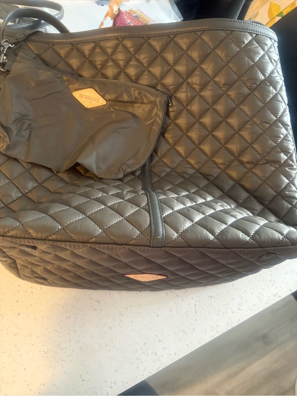 MZ Wallace Quilted Astor Hobo Tote in Brown/ Olive “magnet” is color name - Picture 9 of 10